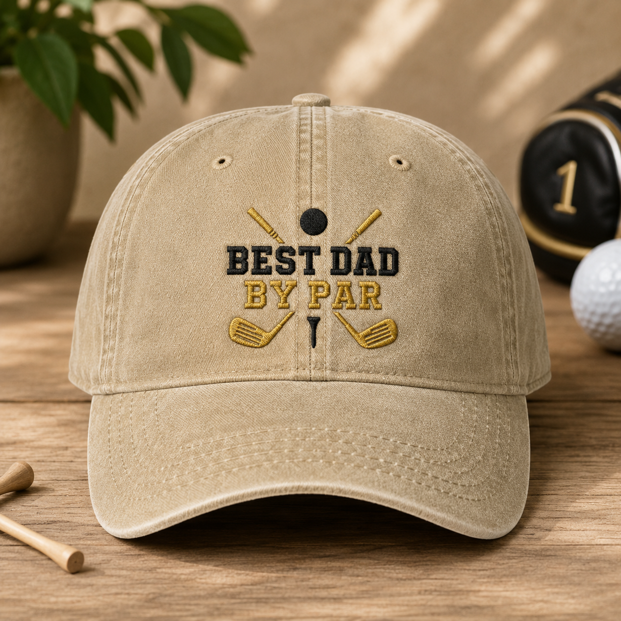 Dad By Par Golf Washed Cap, Funny Father Golfing Gift - Washed Cap - front view