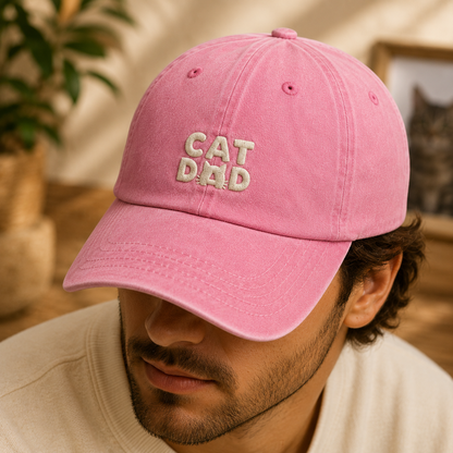 Cat Dad Embroidered Washed Cap, Cat Owner Baseball Hat - Washed Cap - lifestyle view 4