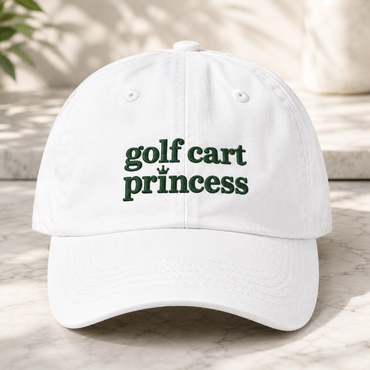 Golf Cart Princess Washed Cap, Embroidered Hat for Women Golfers - Washed Cap - detail view