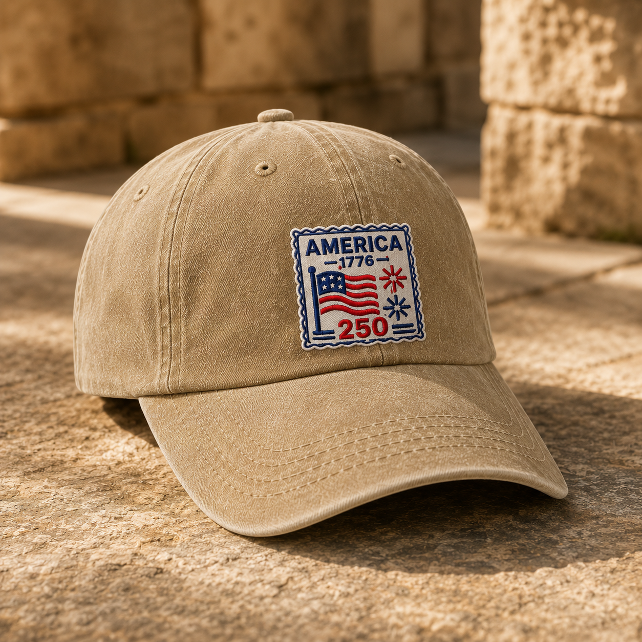 America 1776 250 Washed Cap, Patriotic USA Semiquincentennial Hat - washed cap - lifestyle view 2