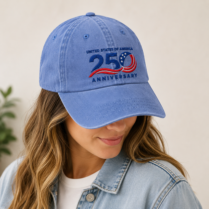 United States of America 250 Anniversary Washed Cap, Patriotic 1776-2026 Baseball Hat - washed cap - lifestyle view 9