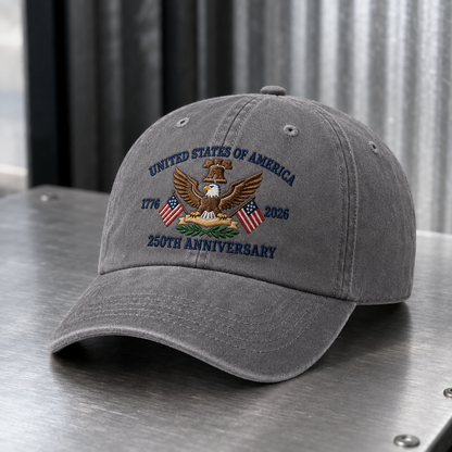 United States of America 250th Anniversary Washed Cap, 1776 2026 Patriotic Eagle Hat - washed cap - lifestyle view 3
