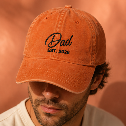 Dad Est. 2026 Washed Cap, New Father Baseball Hat, Father's Day Gift - Washed Cap - lifestyle view 9