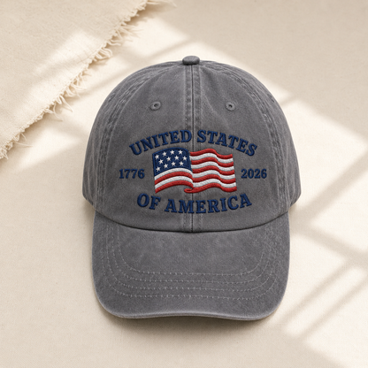 United States of America 1776 2026 Washed Cap, Patriotic Flag Hat for USA 250th Birthday - washed cap - lifestyle view 5