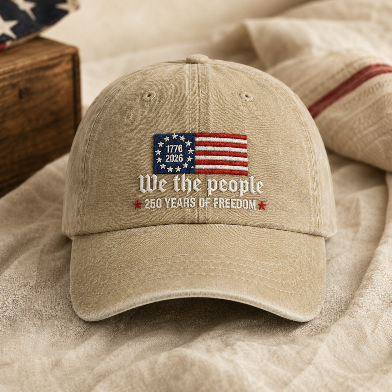 We the People 250 Years Freedom Washed Cap, Patriotic 1776 2026 America Bicentennial Hat - washed cap - lifestyle view 3