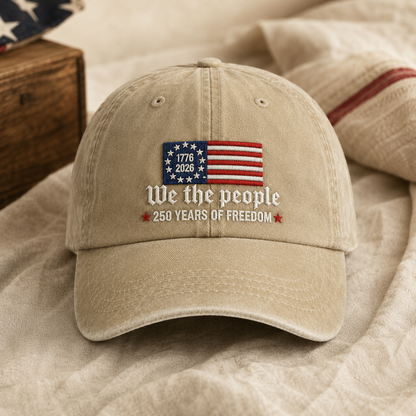 We the People 250 Years Freedom Washed Cap, Patriotic 1776 2026 America Bicentennial Hat - washed cap - lifestyle view 3