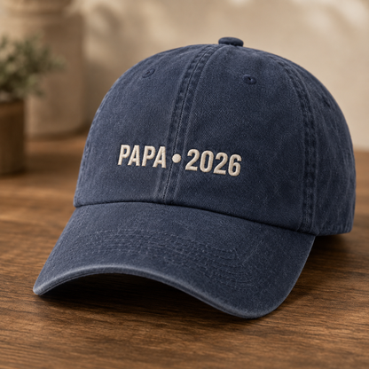 Papa 2026 Washed Cap, Embroidered Dad Hat for New Grandpa Gift - Washed Cap - detail view