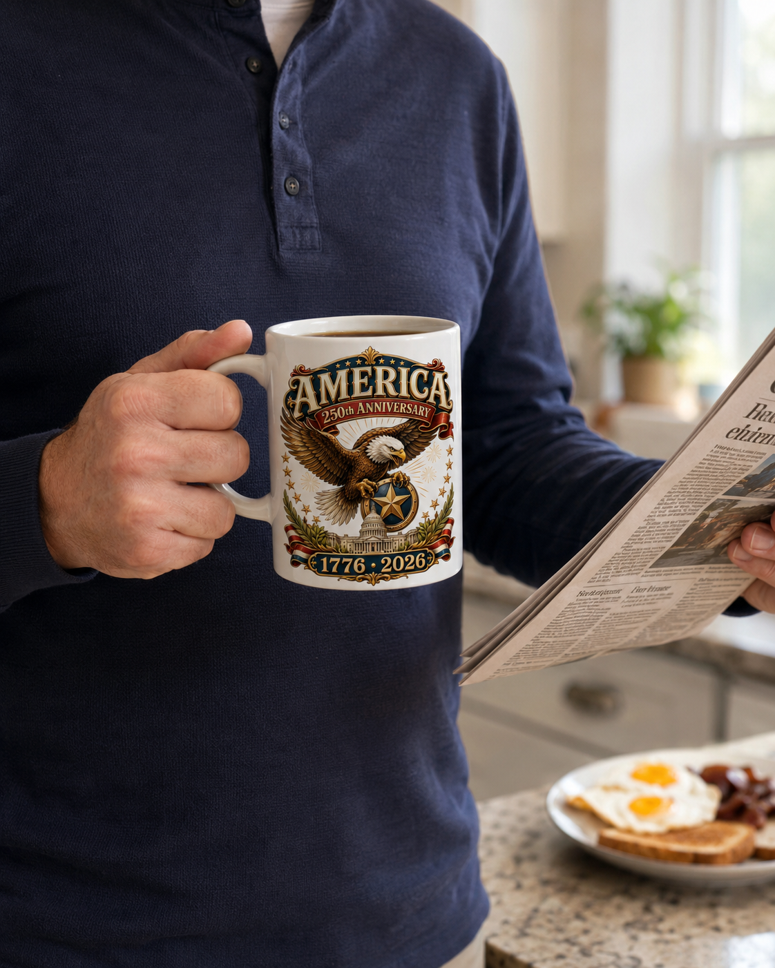 America 250th Anniversary Coffee Mug, Patriotic Eagle 1776 2026 Ceramic Cup - Mug - lifestyle view 2