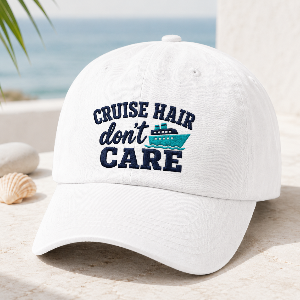 Cruise Hair Don't Care Washed Cap, Nautical Travel Dad Hat - Washed Cap - detail view