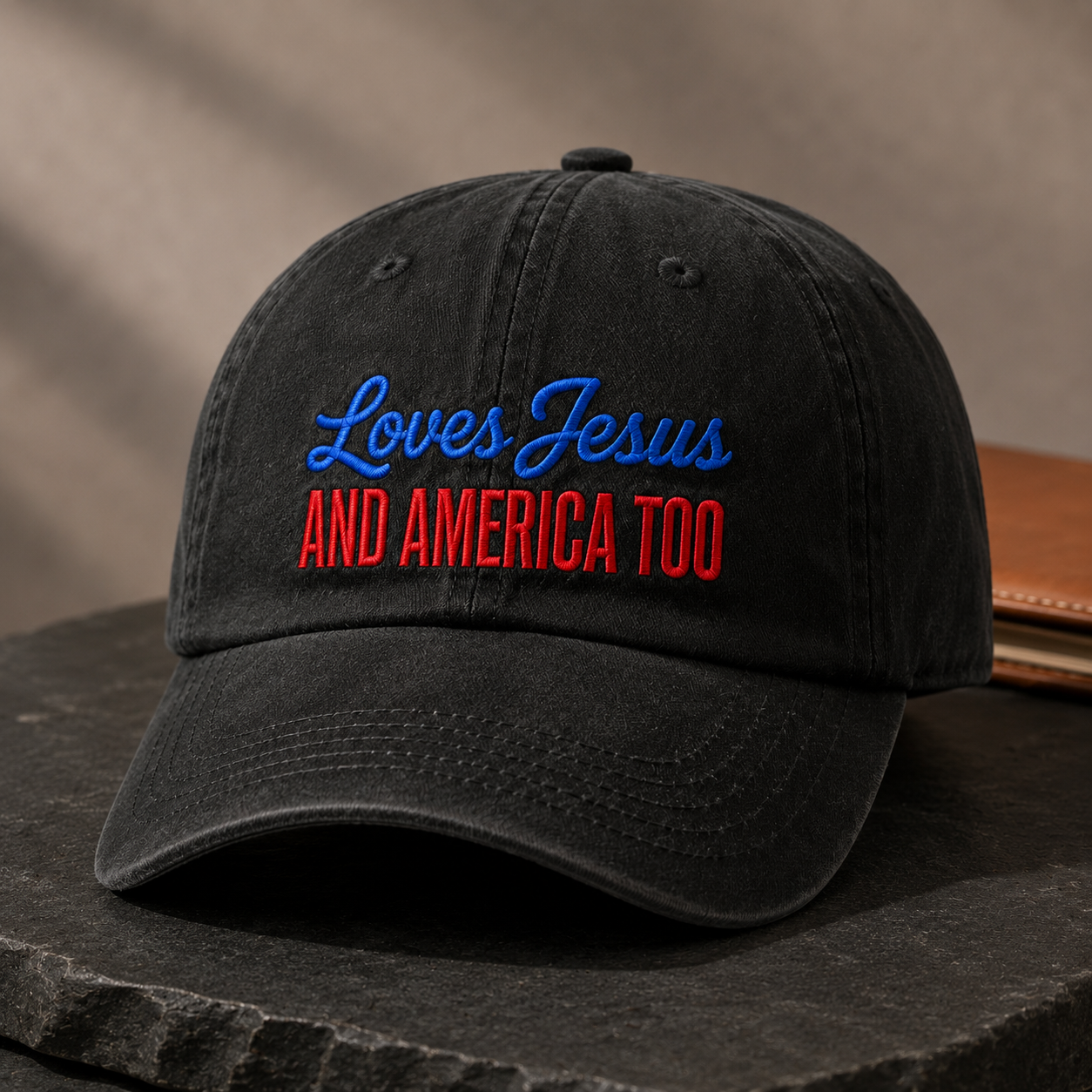 Loves Jesus And America Too Washed Cap, Patriotic Christian Hat Gift - washed cap - lifestyle view 3