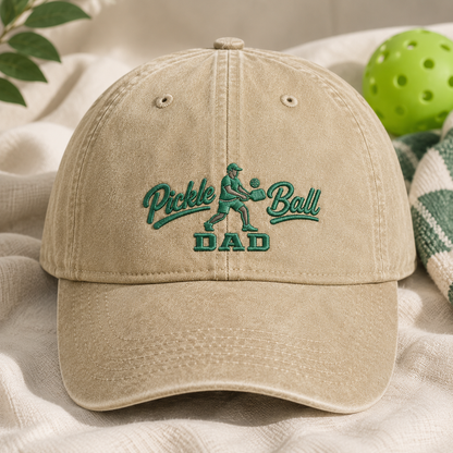 Pickle Ball Dad Washed Cap, Embroidered Player Hat Gift - Washed Cap - lifestyle view 2