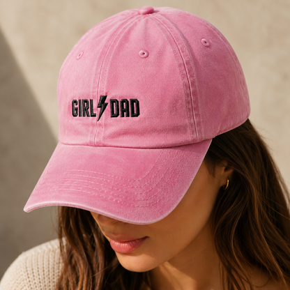 Girl Dad Lightning Bolt Washed Cap, Embroidered Dad Hat for Father's Day - Washed Cap - lifestyle view 4