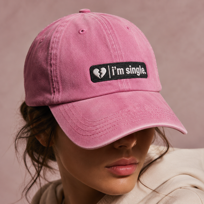 I'm Single Washed Cap, Broken Heart Patch Hat for Singles - Washed Cap - lifestyle view 4