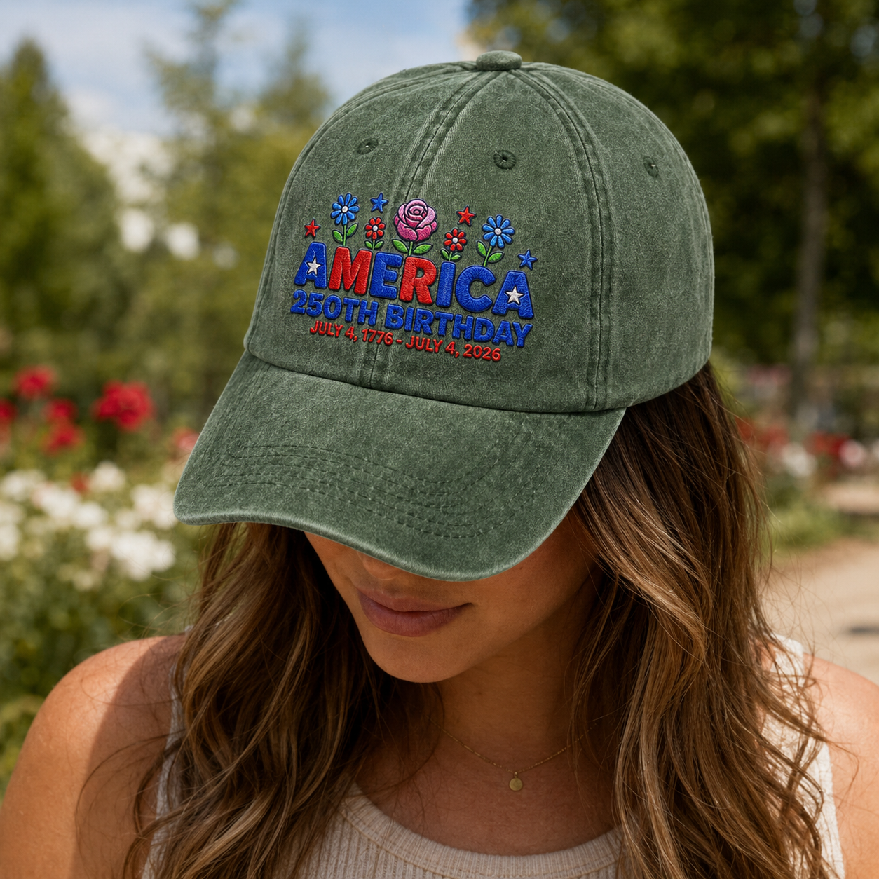 America 250th Birthday Washed Cap, July 4 1776-2026 Patriotic Hat - washed cap - lifestyle view 6
