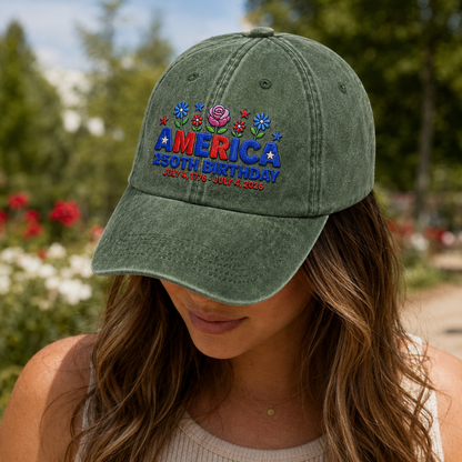 America 250th Birthday Washed Cap, July 4 1776-2026 Patriotic Hat - washed cap - lifestyle view 6