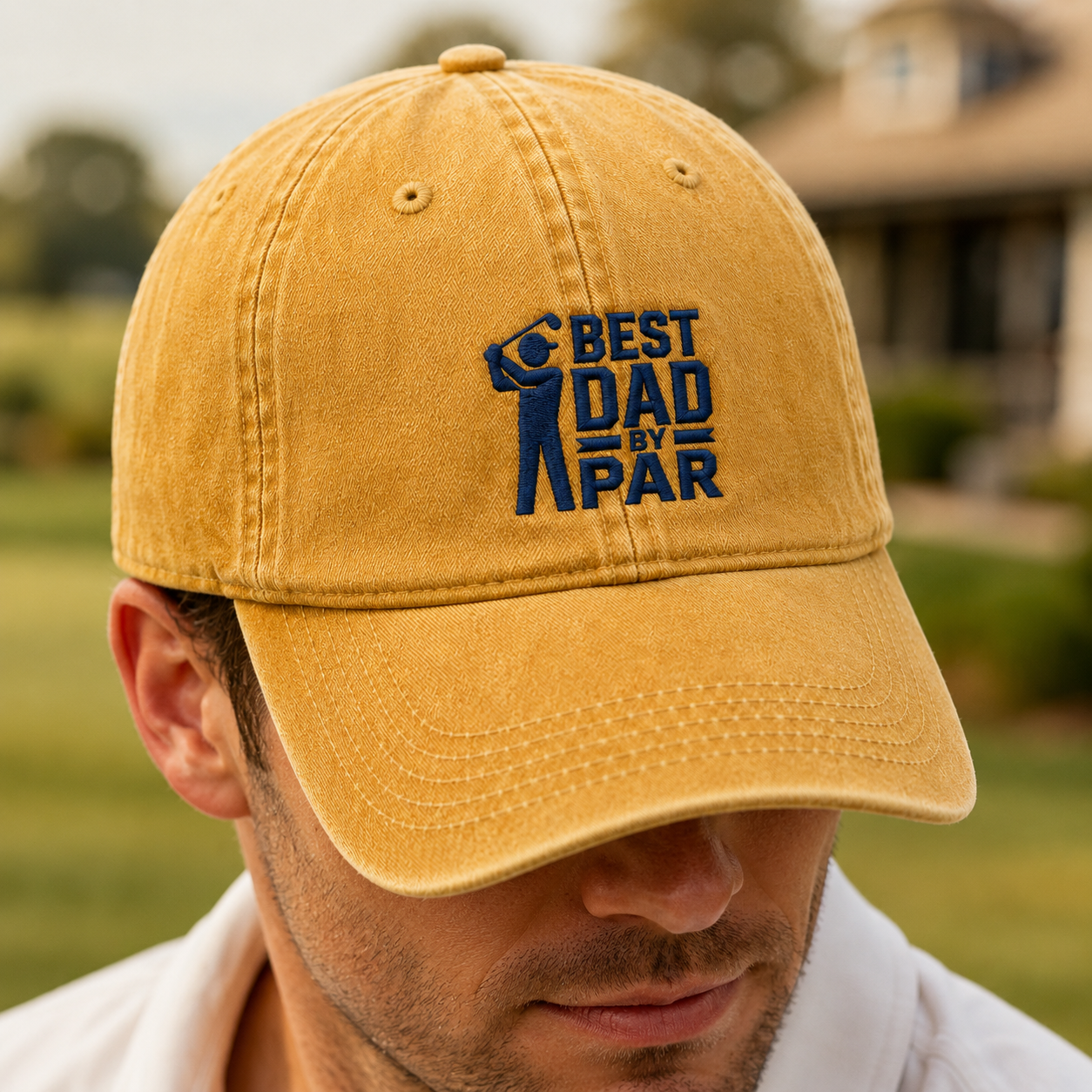 Best Dad By Par Washed Cap, Funny Golfer Gift for Father's Day - Washed Cap - lifestyle view 3