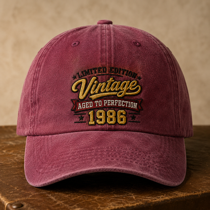 Vintage 1986 Aged to Perfection Washed Cap, Limited Edition Retro Year Hat - Washed Cap - lifestyle view 5