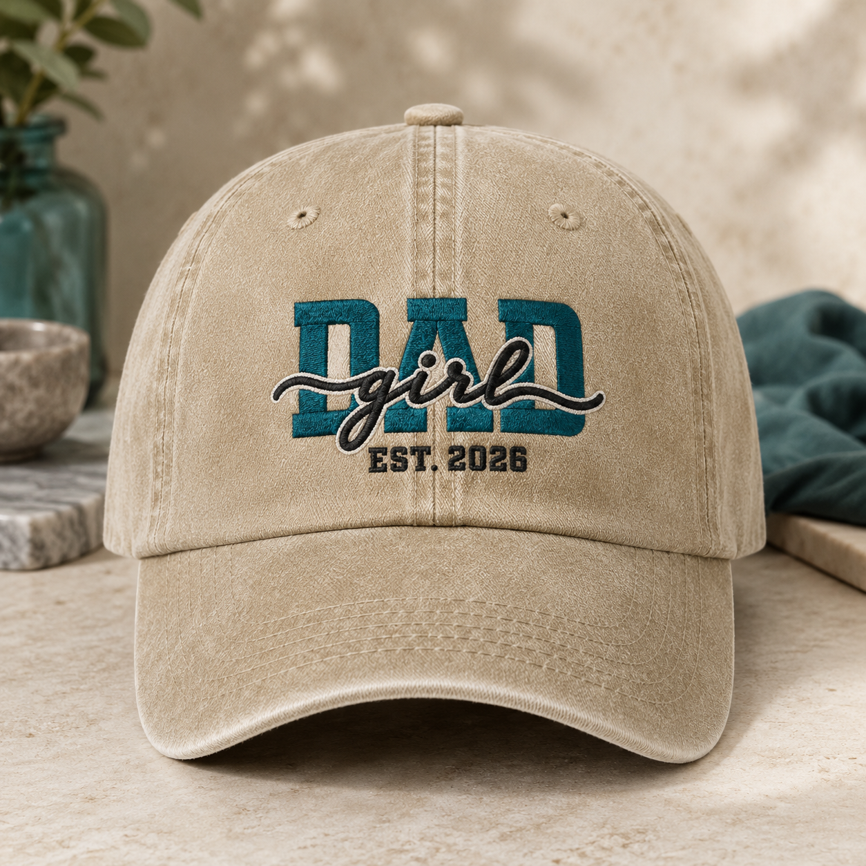 Dad Girl Est. 2026 Washed Cap, New Dad Daughter Announcement Hat - Washed Cap - detail view