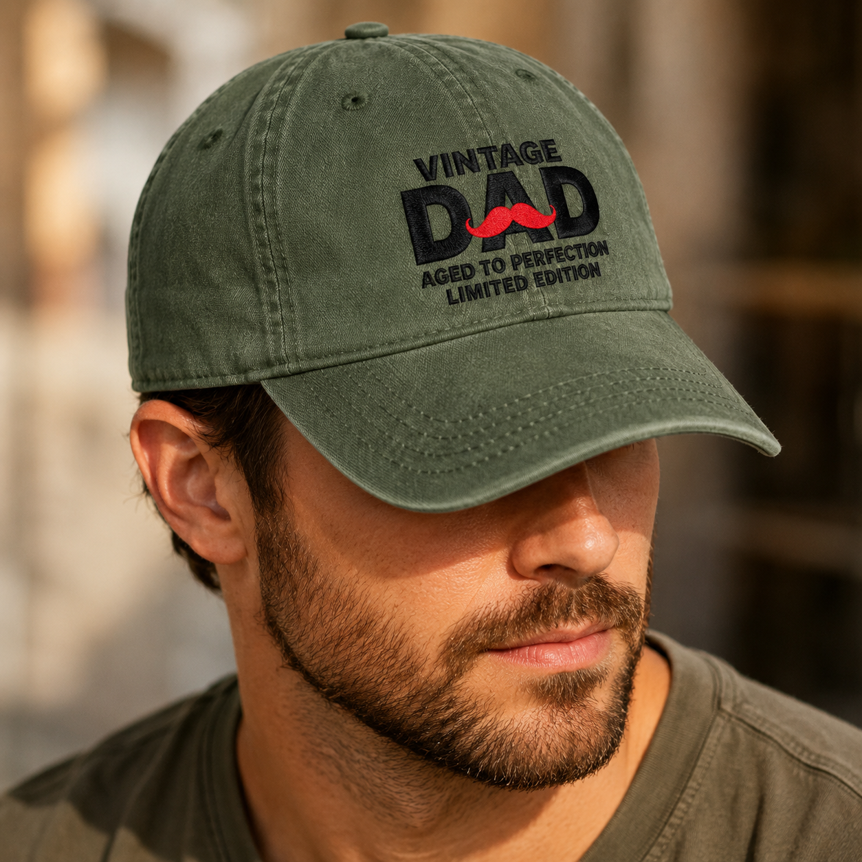 Vintage Dad Washed Cap, Aged to Perfection Mustache Hat for Father's Day - Washed Cap - lifestyle view 4