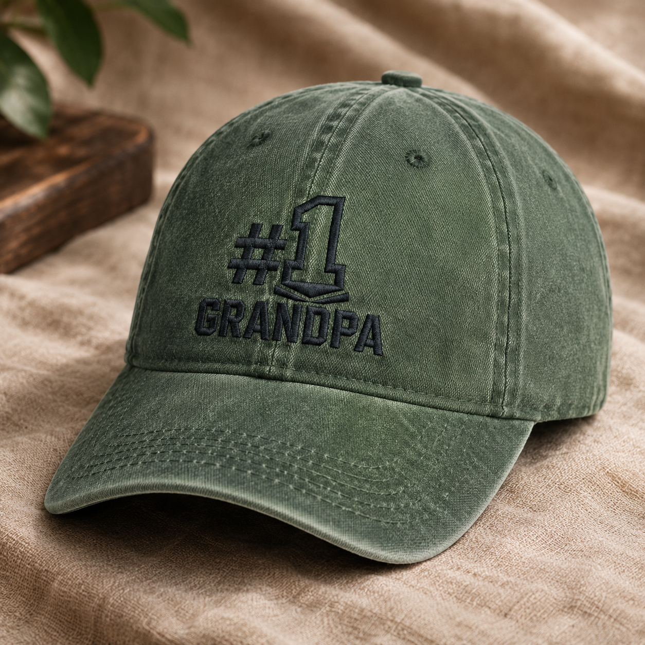 #1 Grandpa Washed Cap, Embroidered Grandpa Hat Gift for Grandfather - Washed Cap - lifestyle view 2