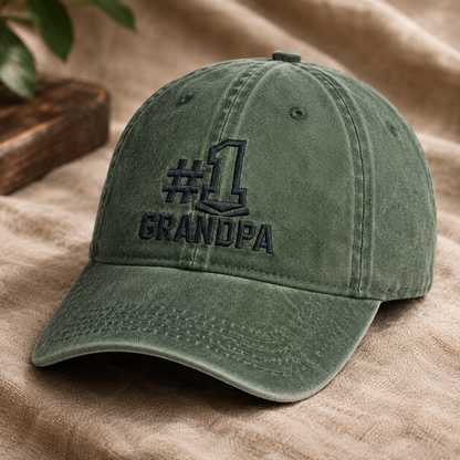 #1 Grandpa Washed Cap, Embroidered Grandpa Hat Gift for Grandfather - Washed Cap - lifestyle view 2