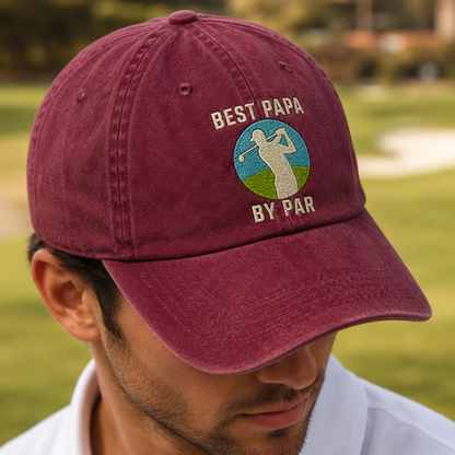 Golf Papa Washed Cap, Fathers Day Golfer Hat with Best Papa By Par Embroidery - Washed Cap - lifestyle view 4