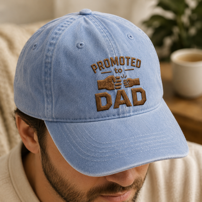 Promoted to Dad Washed Cap, New Father Baseball Hat Gift - Washed Cap - lifestyle view 4