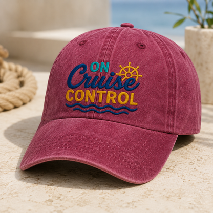 On Cruise Control Washed Cap, Nautical Vacation Dad Hat for Beach Trips - Washed Cap - detail view