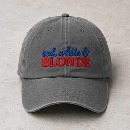 Red White & Blonde Washed Cap, Patriotic Hair Humor Hat - washed cap - lifestyle view 4