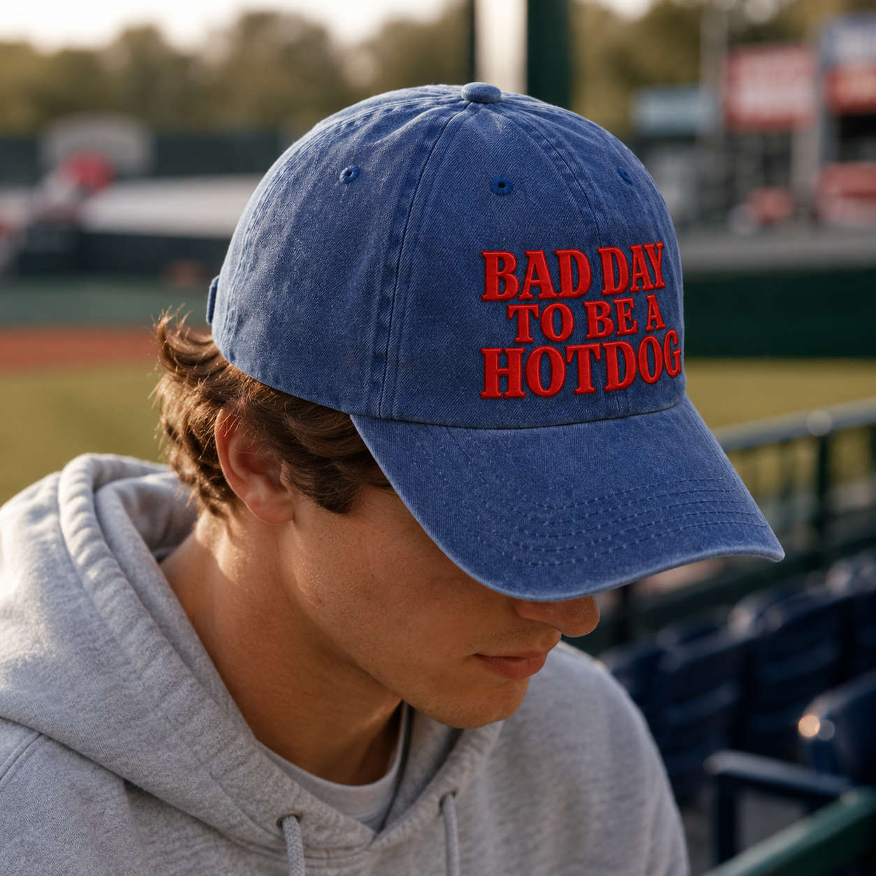 Bad Day to Be a Hotdog Washed Cap, Funny Hot Dog Quote Hat for Bbq Cookouts - washed cap - lifestyle view 8