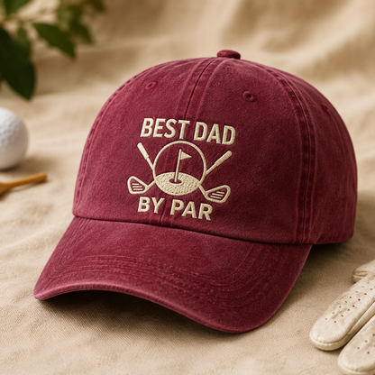 Best Dad By Par Washed Cap, Embroidered Golf Hat for Father's Day - Washed Cap - lifestyle view 2