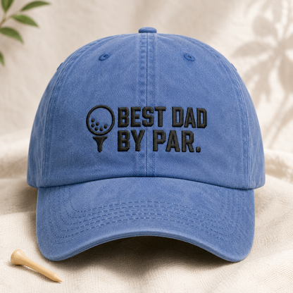 Best Dad By Par Washed Cap, Funny Golf Father Hat for Father's Day - Washed Cap - lifestyle view 2