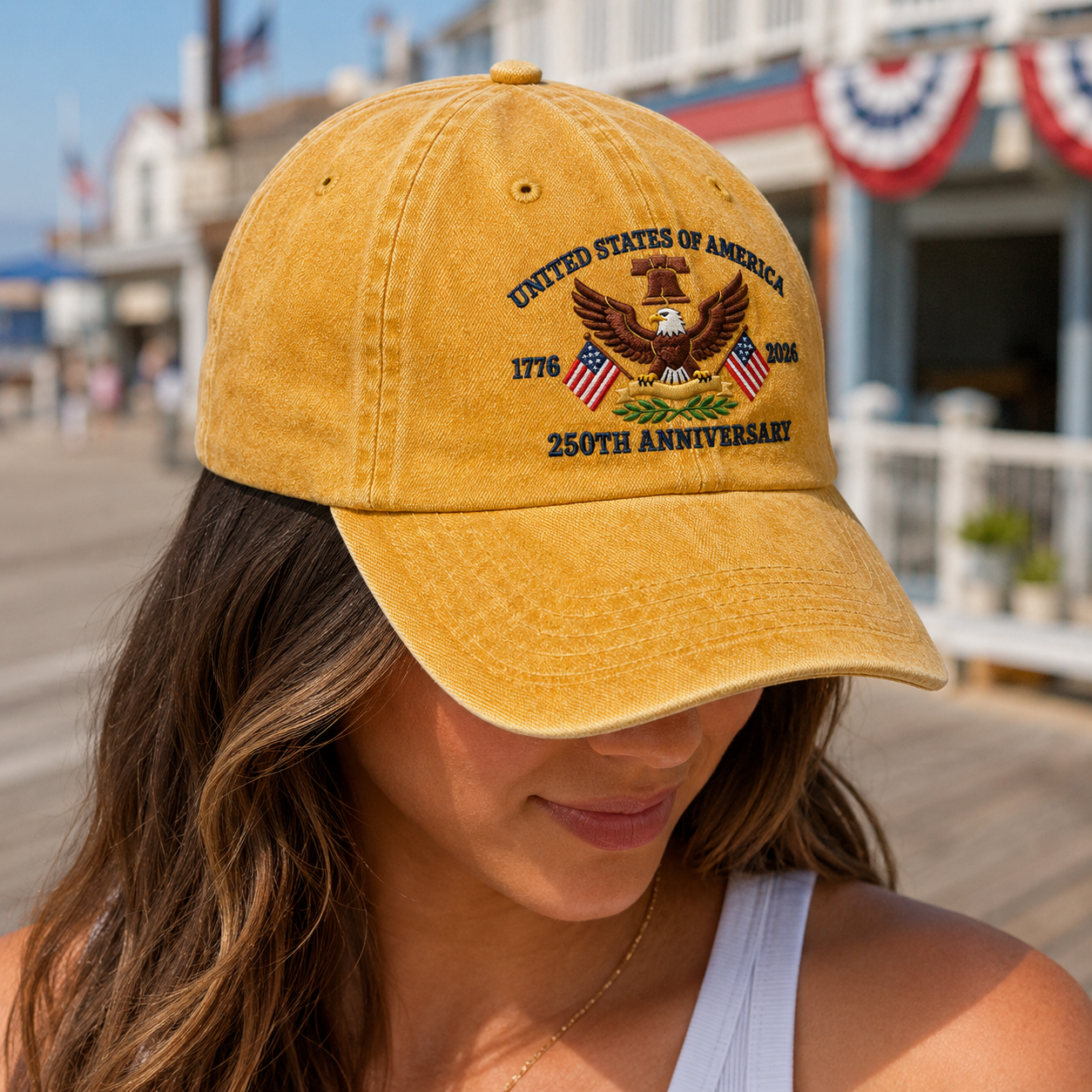 United States of America 250th Anniversary Washed Cap, 1776 2026 Patriotic Eagle Hat - washed cap - lifestyle view 6