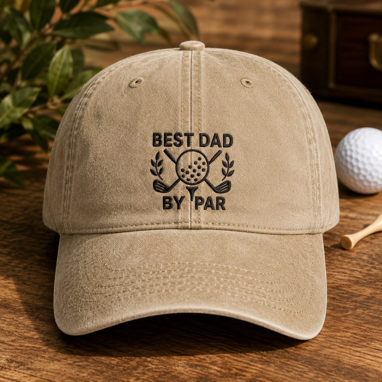 Best Dad By Par Washed Cap, Golf Dad Hat, Father's Day Gift - Washed Cap - front view
