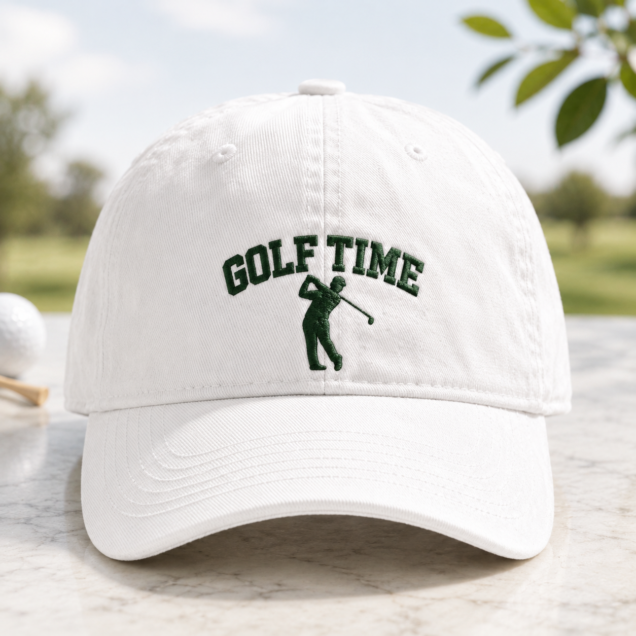 Golf Time Washed Cap, Embroidered Golfer Hat for Golfers - Washed Cap - detail view