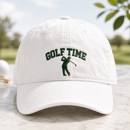 Golf Time Washed Cap, Embroidered Golfer Hat for Golfers - Washed Cap - detail view