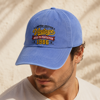 Vintage 1986 Aged to Perfection Washed Cap, Limited Edition Retro Year Hat - Washed Cap - lifestyle view 8