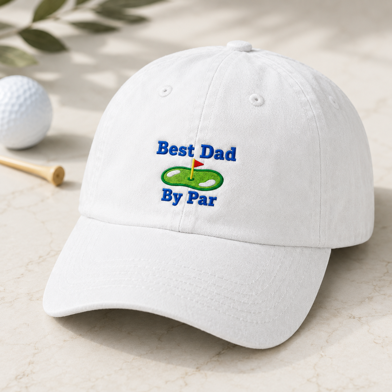 Best Dad By Par Washed Cap, Golf Green Embroidered Father's Day Hat - Washed Cap - detail view