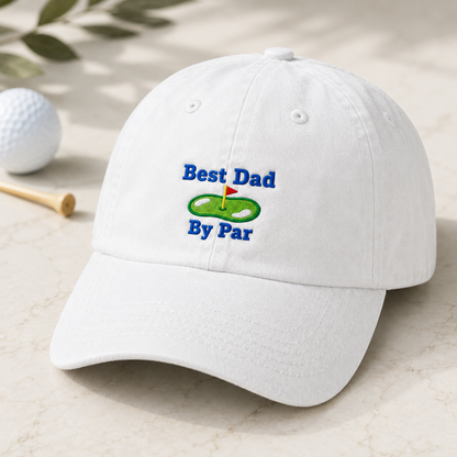 Best Dad By Par Washed Cap, Golf Green Embroidered Father's Day Hat - Washed Cap - detail view