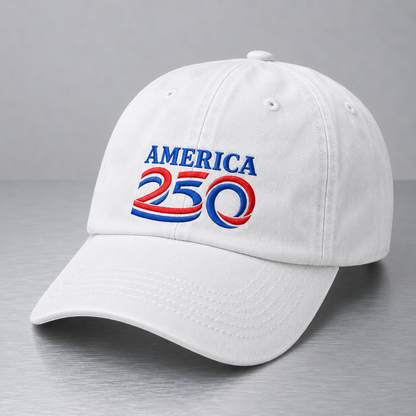 America 250 Washed Cap, Red Blue Embroidered Patriotic Dad Hat - washed cap - lifestyle view 3