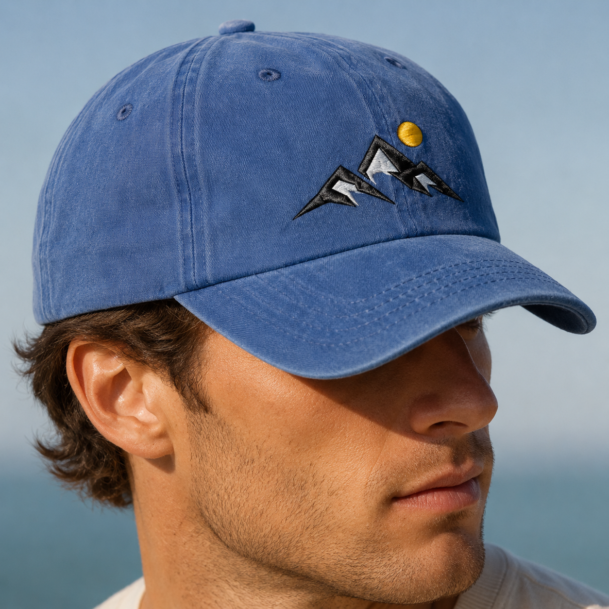 Mountain Sunset Washed Cap, Embroidered Hiking Hat for Outdoor Adventure Lovers - Washed Cap - lifestyle view 8