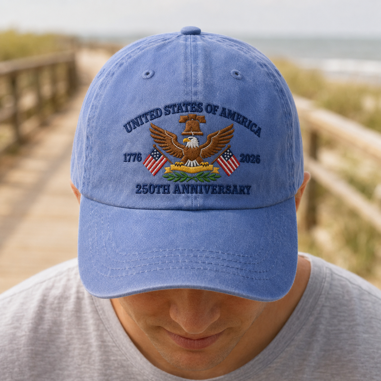United States of America 250th Anniversary Washed Cap, 1776 2026 Patriotic Eagle Hat - washed cap - lifestyle view 8