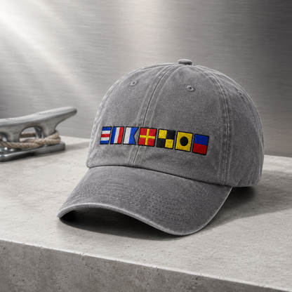 Nautical Signal Flag Washed Cap, Maritime Code Embroidered Hat for Sailors - washed cap - lifestyle view 4