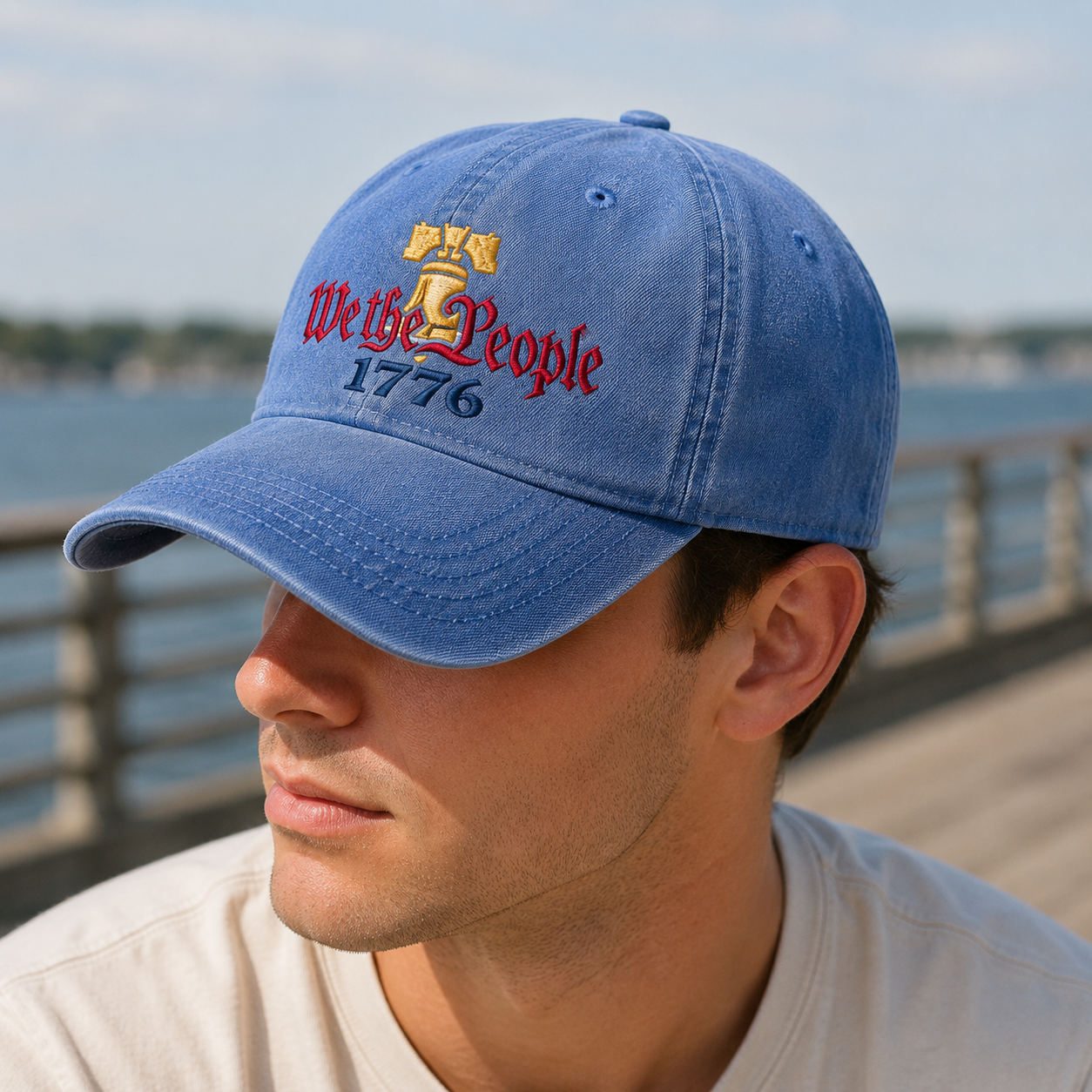 We the People 1776 Washed Cap, Patriotic Liberty Bell Hat for Constitution History Fans - washed cap - lifestyle view 7