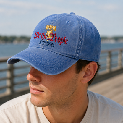 We the People 1776 Washed Cap, Patriotic Liberty Bell Hat for Constitution History Fans - washed cap - lifestyle view 7