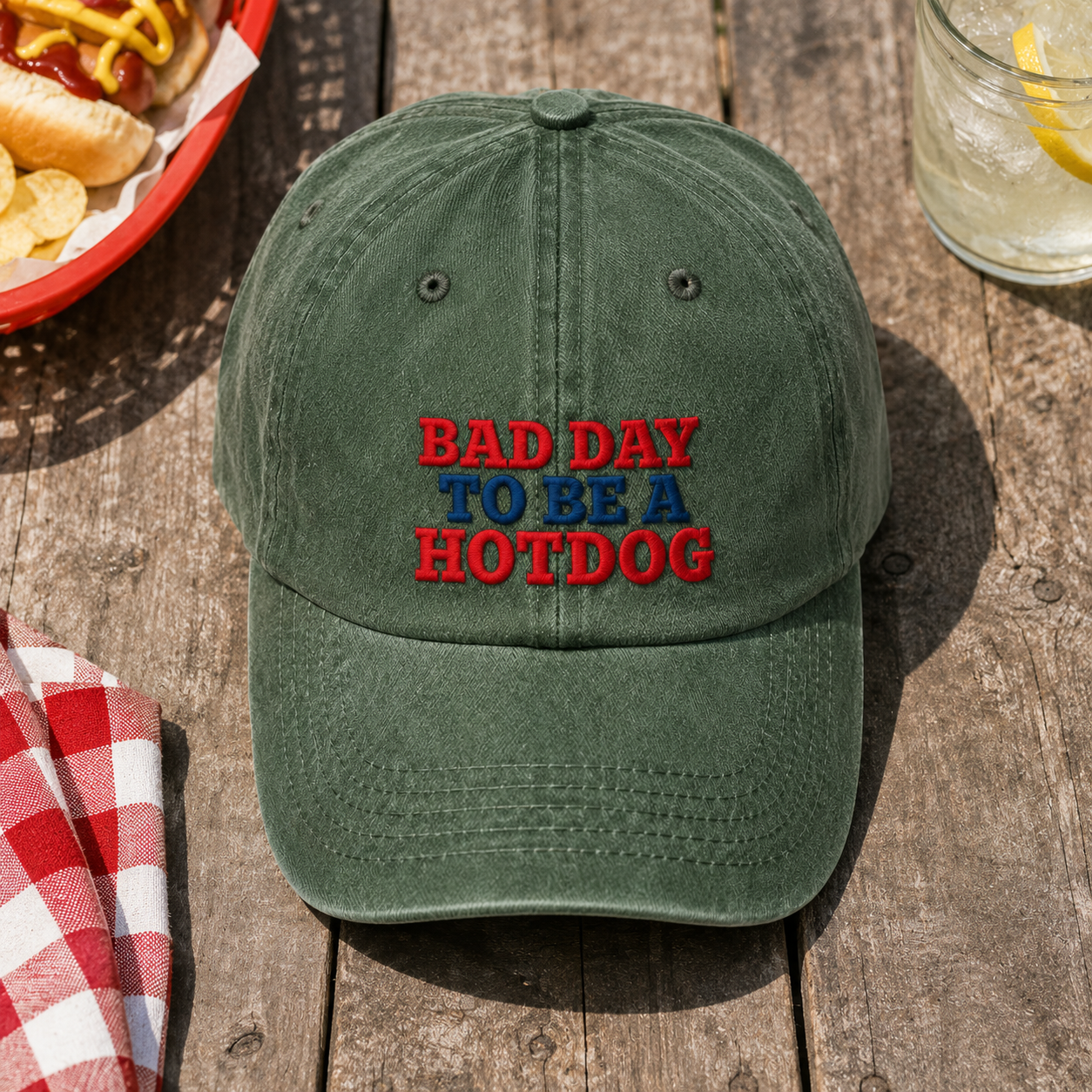 Bad Day To Be A Hotdog Washed Cap, Funny Cookout Hat for Bbq Fans - washed cap - lifestyle view 5