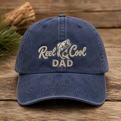 Reel Cool Dad Washed Cap, Fishing Father Gift for Father's Day - Washed Cap - front view