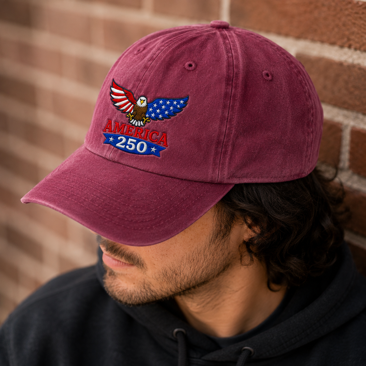 America 250 Eagle Washed Cap, Patriotic Bald Eagle 250th Anniversary Hat - washed cap - lifestyle view 7