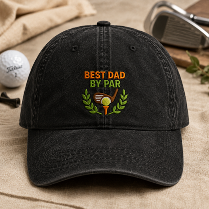 By Par Golf Dad Washed Cap, Father's Day Hat for Golfing Dads - Washed Cap - lifestyle view 2
