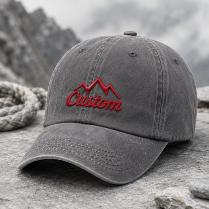 Custom Mountain Washed Cap, Red Embroidered Adventure Hat - Washed Cap - lifestyle view 4